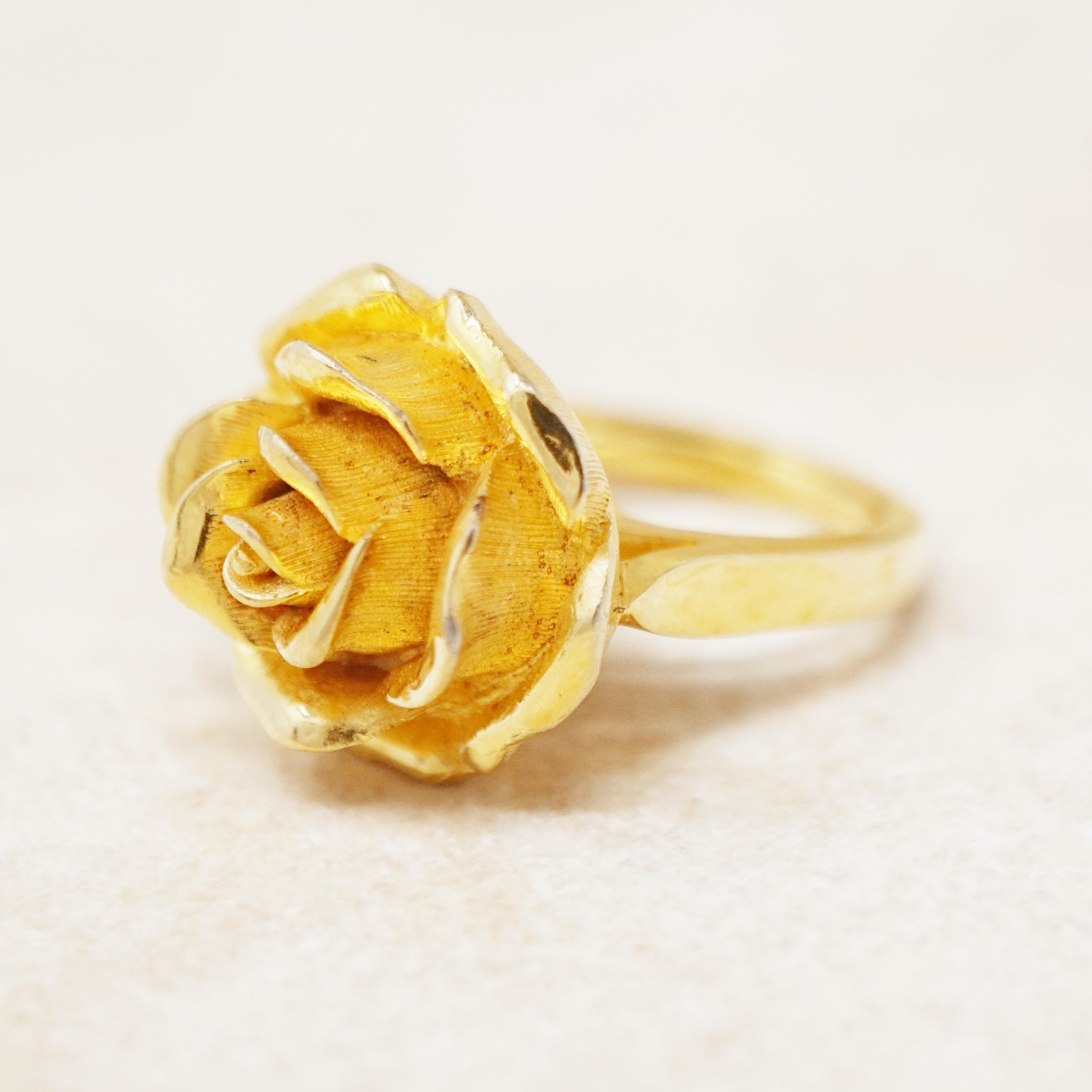 Modern Vintage Gilded Rose Ring (Size 5) by Crown Trifari, 1950s