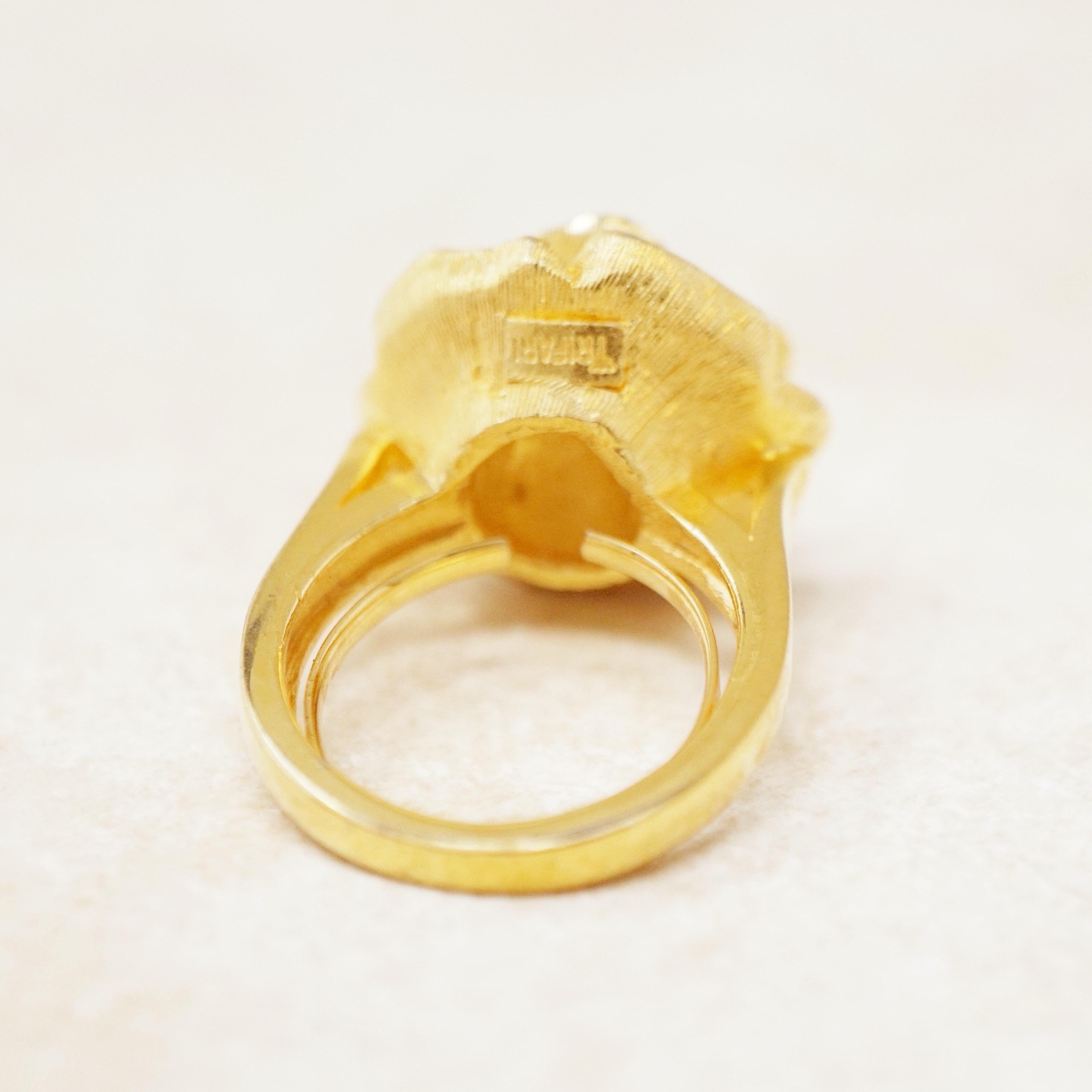 Vintage Gilded Rose Ring (Size 5) by Crown Trifari, 1950s In Excellent Condition In McKinney, TX