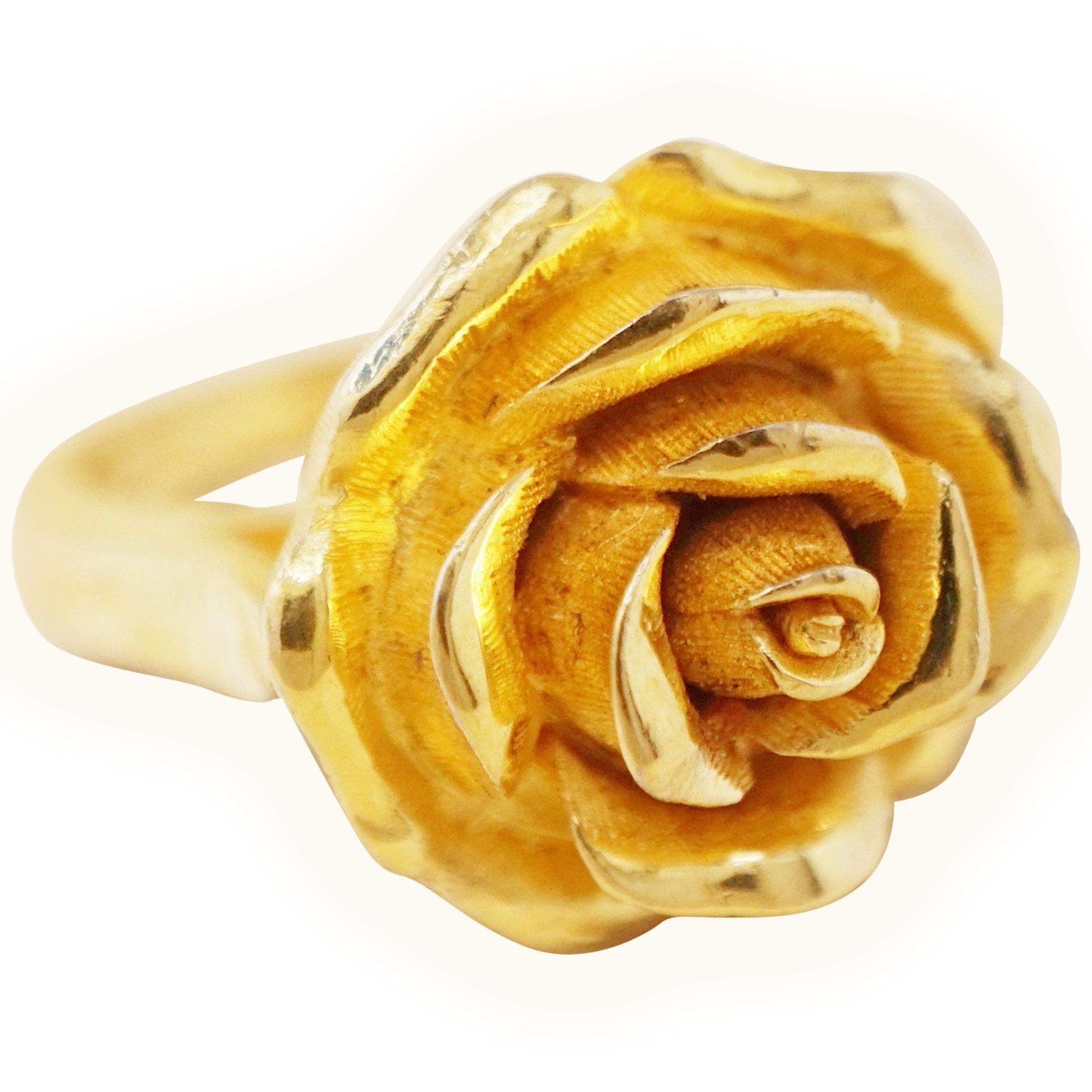 Vintage Gilded Rose Ring (Size 5) by Crown Trifari, 1950s