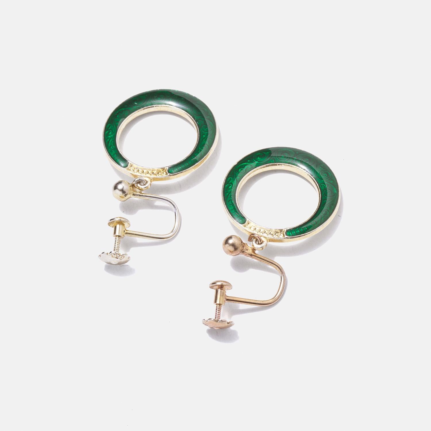 Vintage Gilded Silver and Enamel Circle Earrings. 1950s For Sale 1