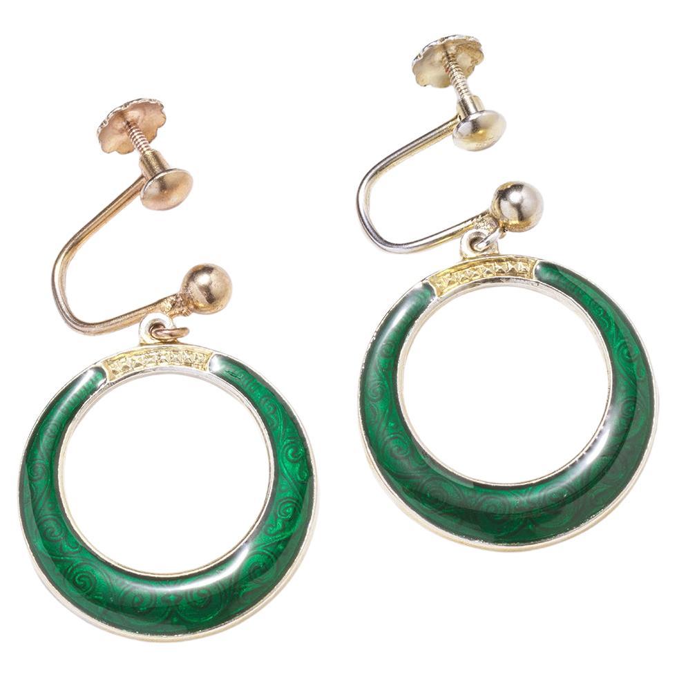 Vintage Gilded Silver and Enamel Circle Earrings. 1950s For Sale