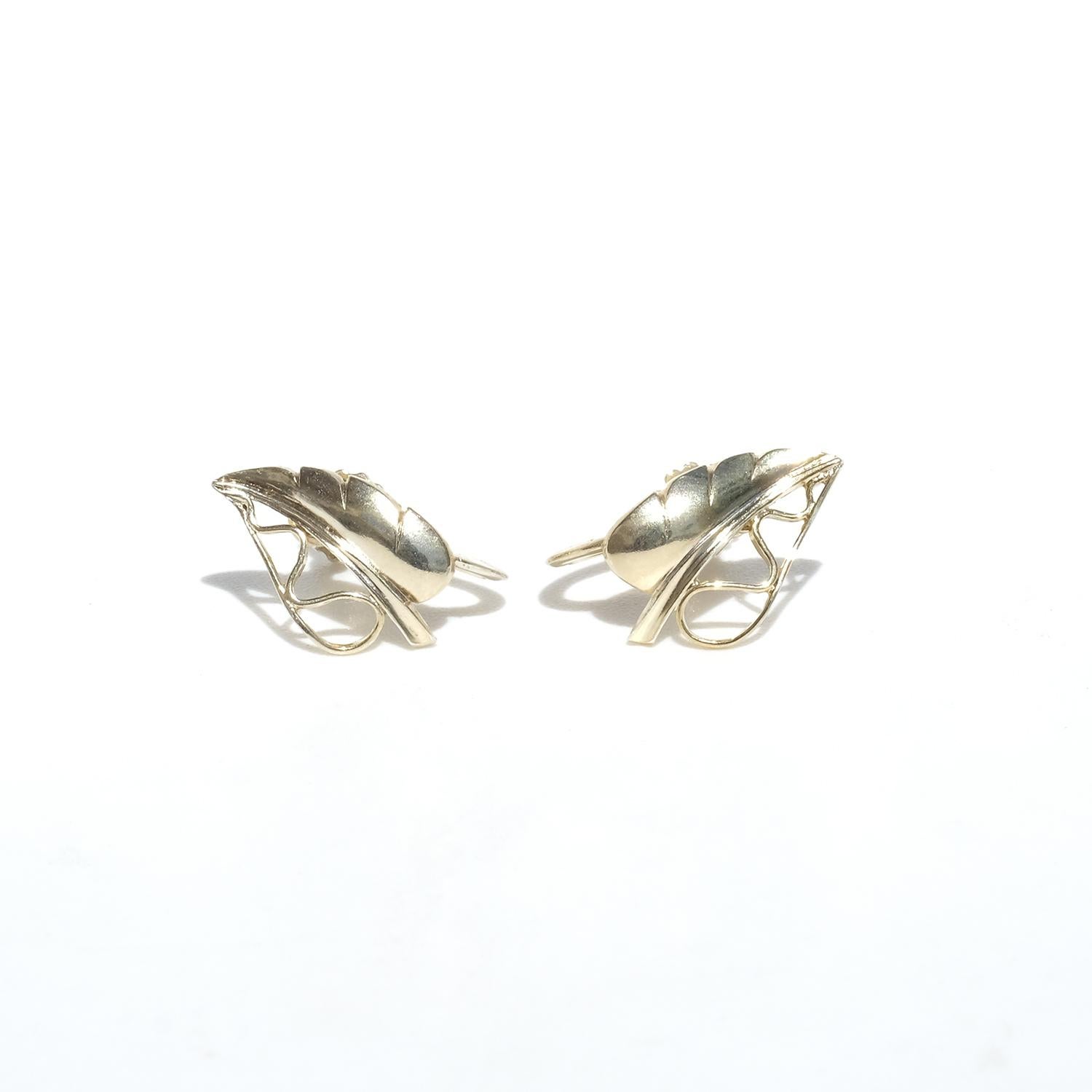Vintage Gilded Silver Earrings by Swedish master Reinhold Muhr, Made 1952 For Sale 3
