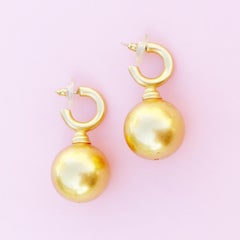 Vintage Gilded Sphere Drop Hoop Earrings By Anne Klein, 1980s