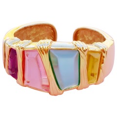 Vintage Gilded Statement Cuff with Pastel Resin Crystals By Givenchy, 1980s