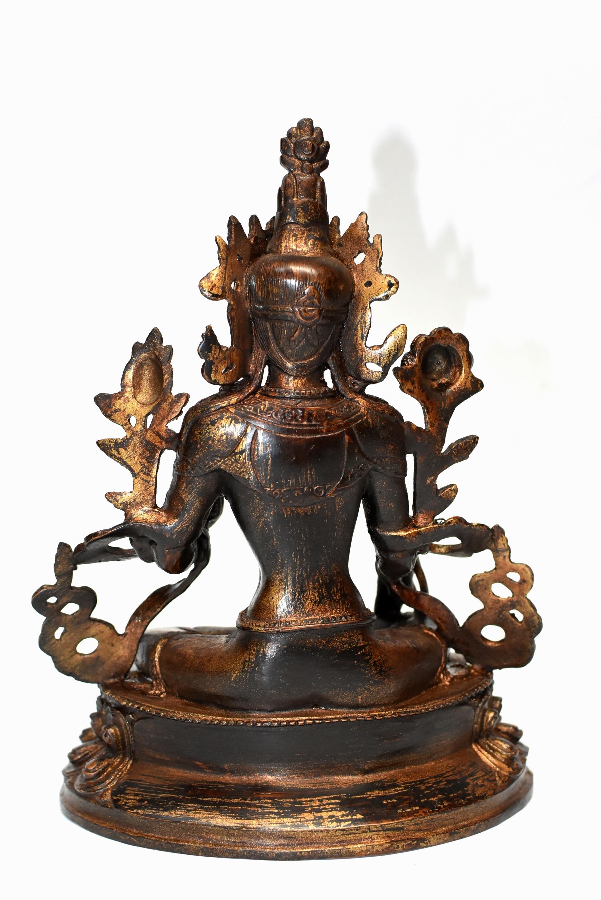 Vintage Gilded Statue of Tibetan Green Tara 7