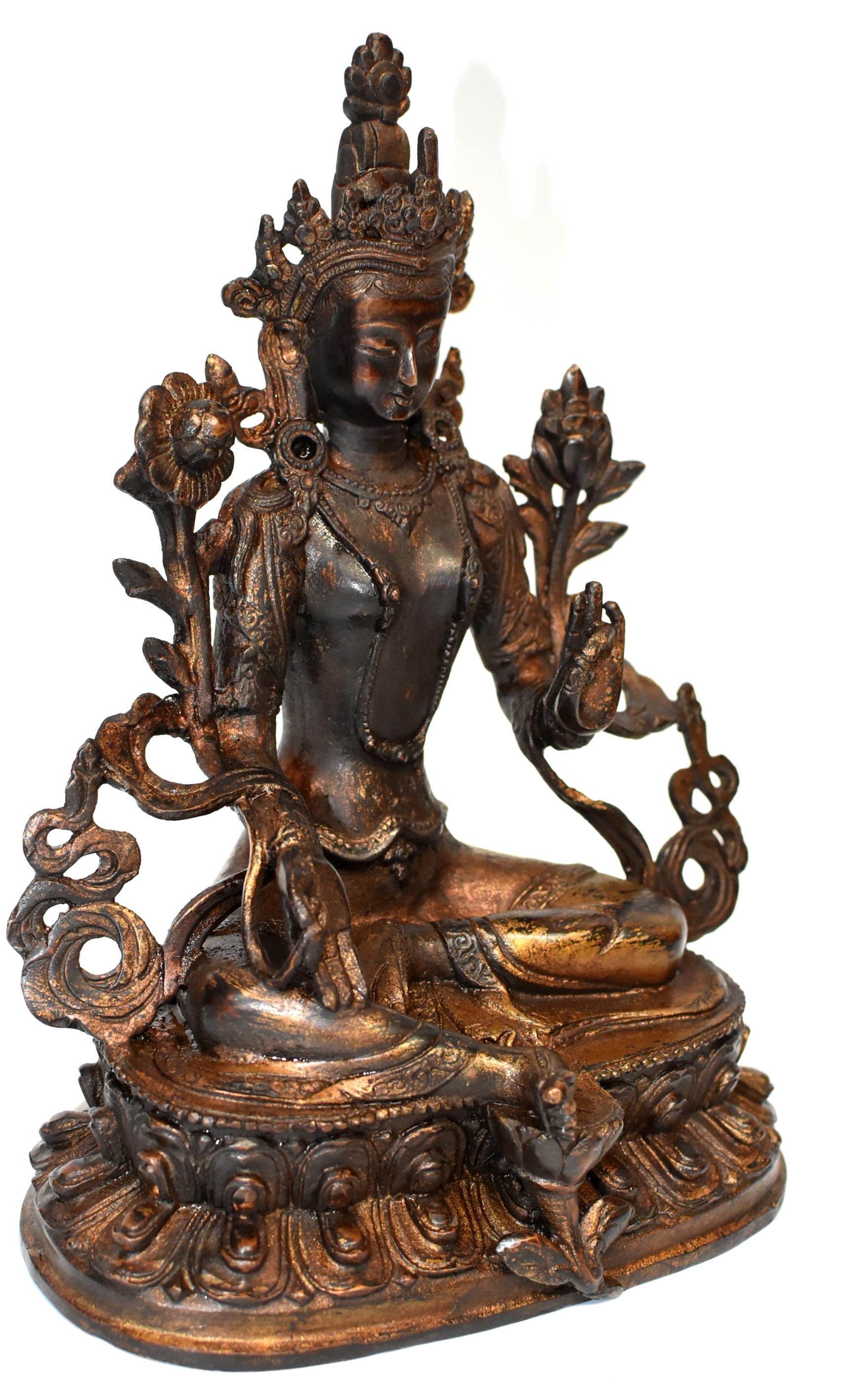 Bronze Vintage Gilded Statue of Tibetan Green Tara