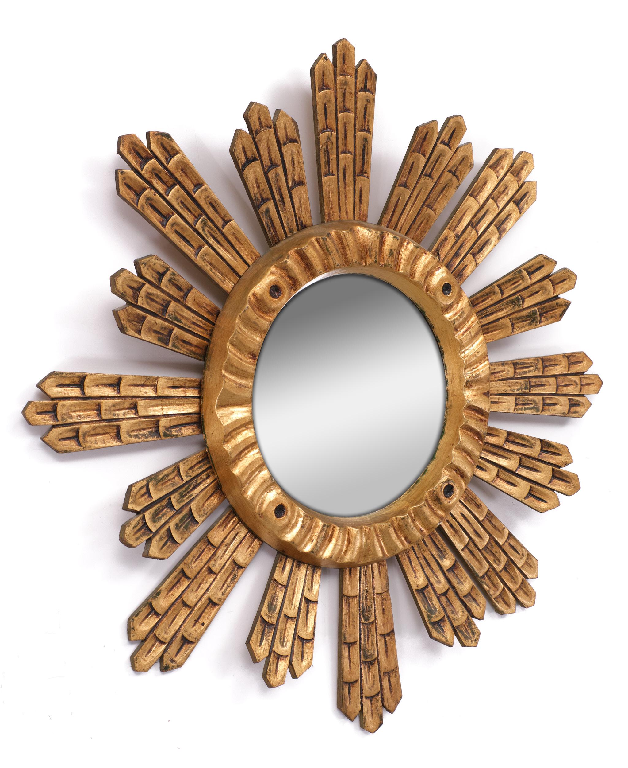 Mid-Century Modern Vintage Gilded Sunburst Mirror  France  1970s 