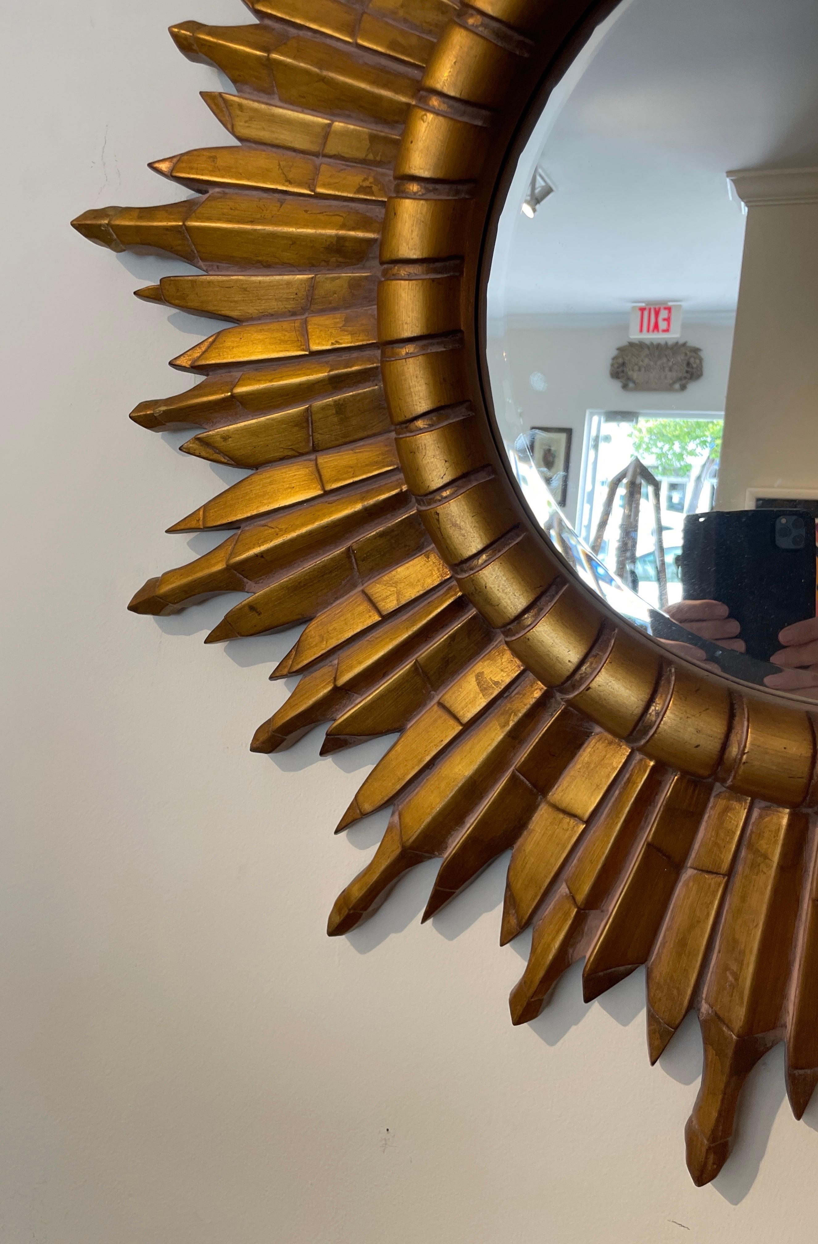 Miroir mural doré Sunburst vintage en vente 1