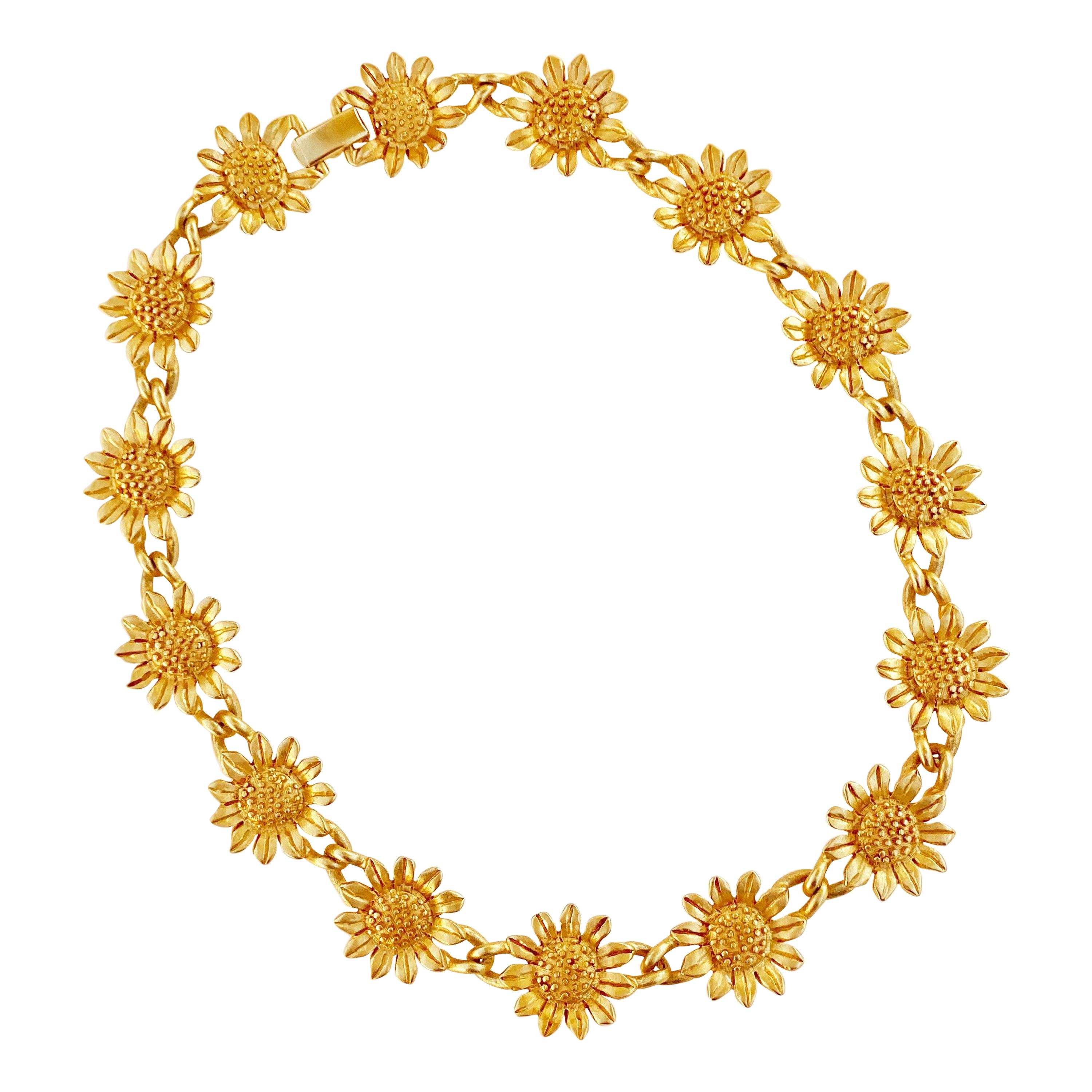 Vintage Gilded Sunflower Link Choker Necklace, 1960s