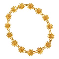 Vintage Gilded Sunflower Link Choker Necklace, 1960s