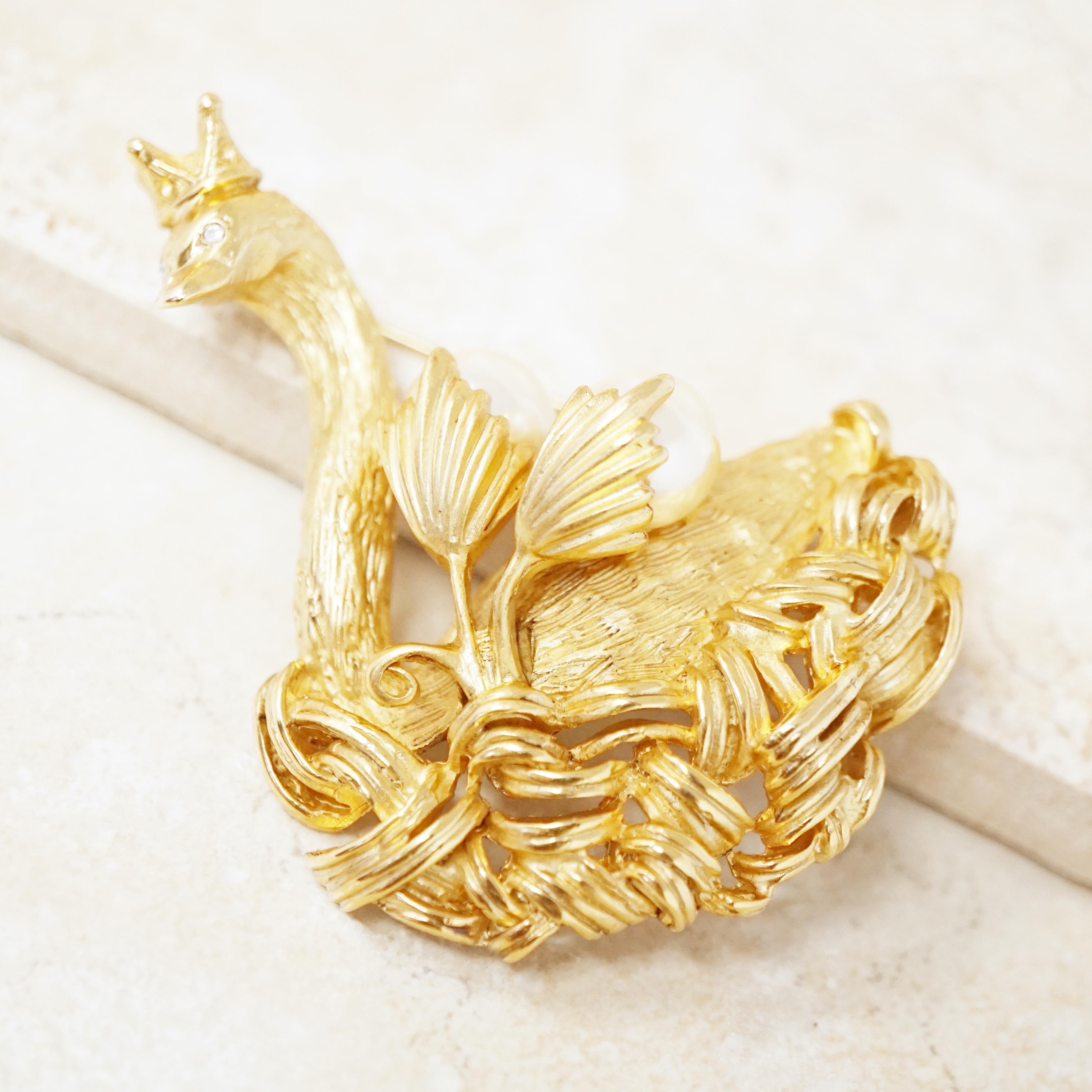 Women's Vintage Gilded Swan Princess Figural Brooch by Erwin Pearl, 1990s For Sale