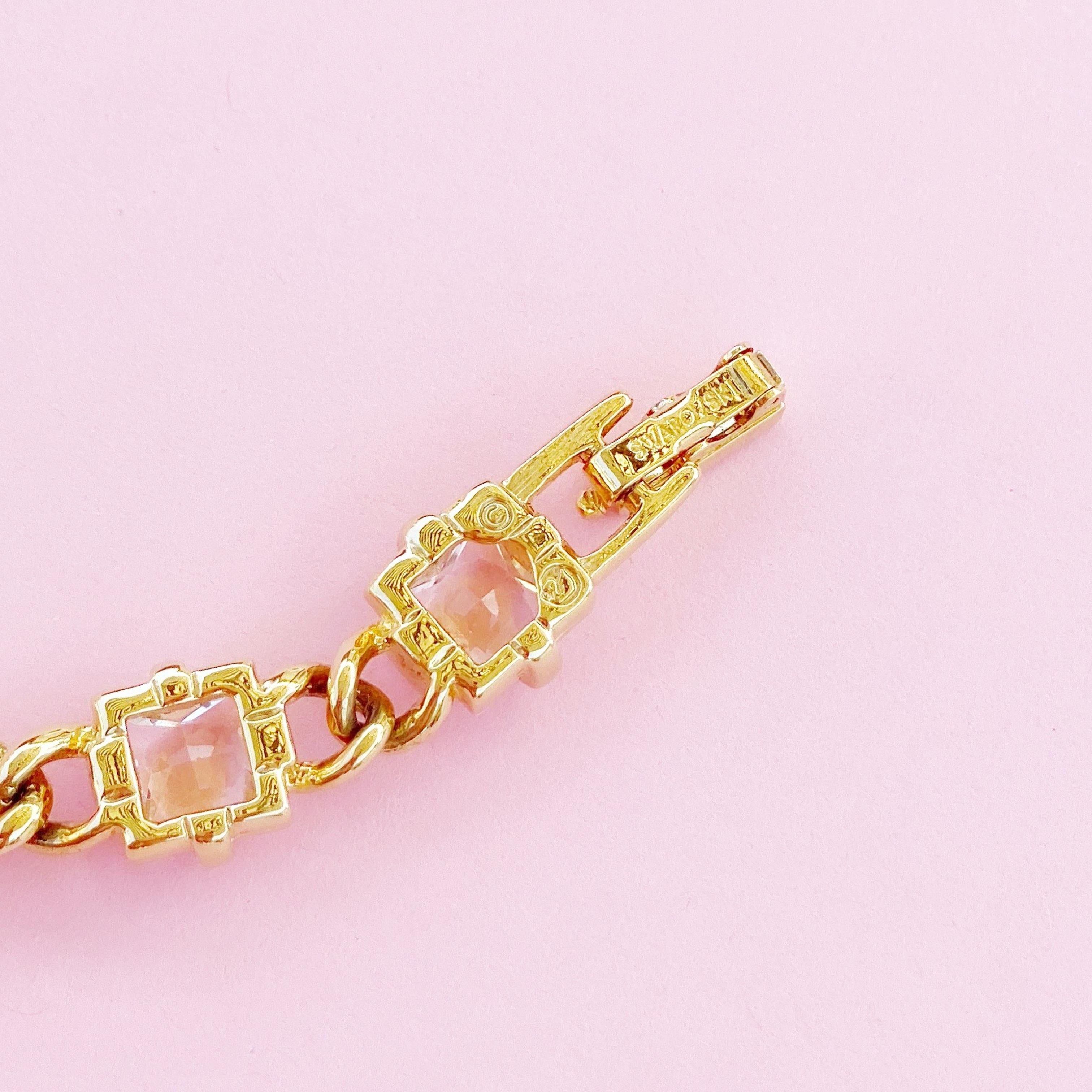 Vintage Gilded Swarovski Crystal Link Cocktail Bracelet By Swarovski, 1980s For Sale 1
