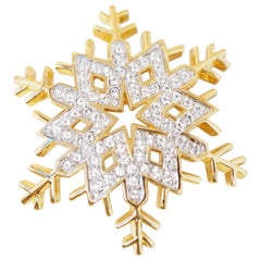 Vintage Gilded Swarovski Crystal Snowflake Brooch by Swarovski, 1980s