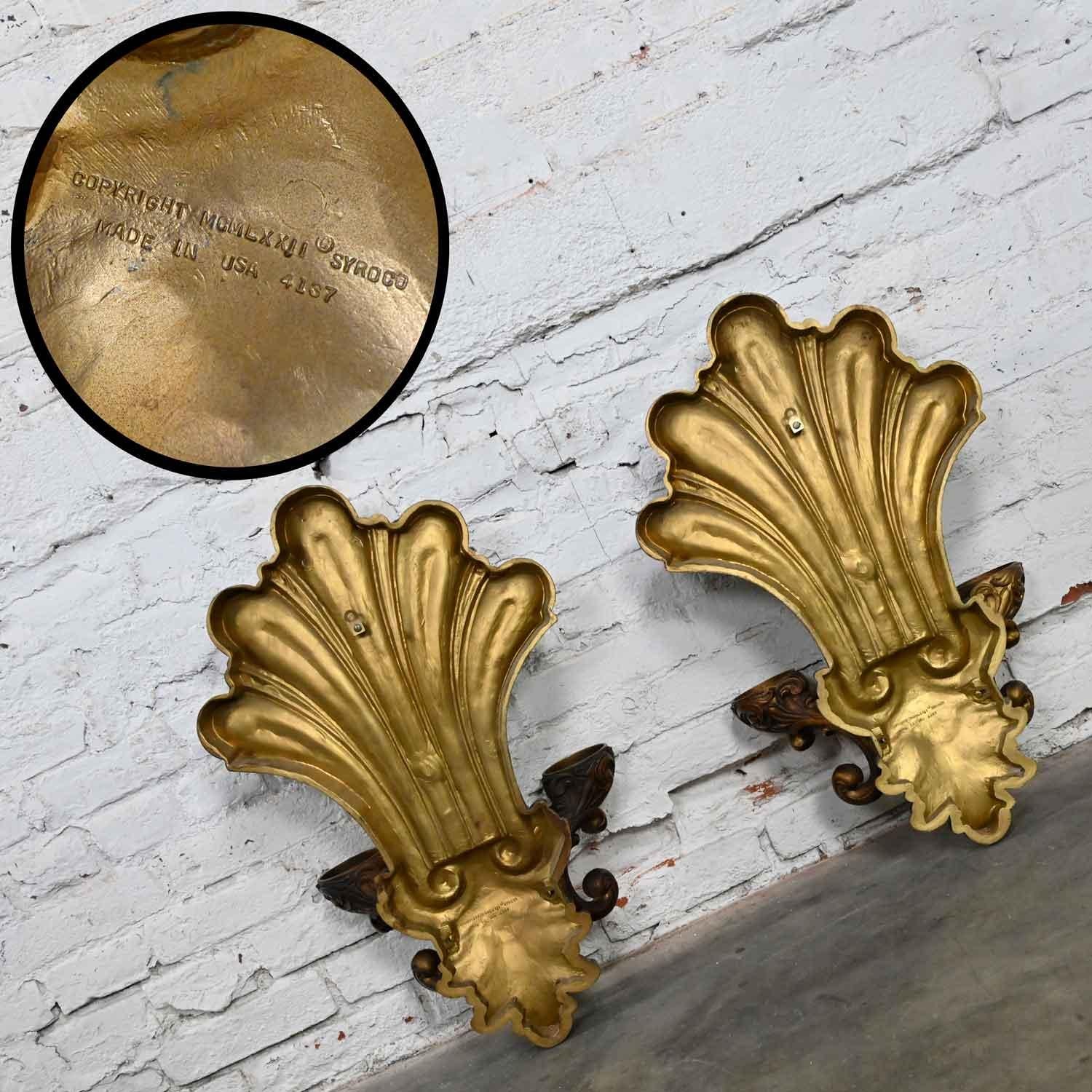 Vintage Gilded Syroco Hollywood Regency Double Candle Wall Sconces a Pair For Sale 1