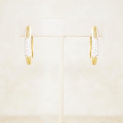 Vintage Gilded Tubular Teardrop Hoop Earrings w Crystal Pavé by Panetta, 1980s
