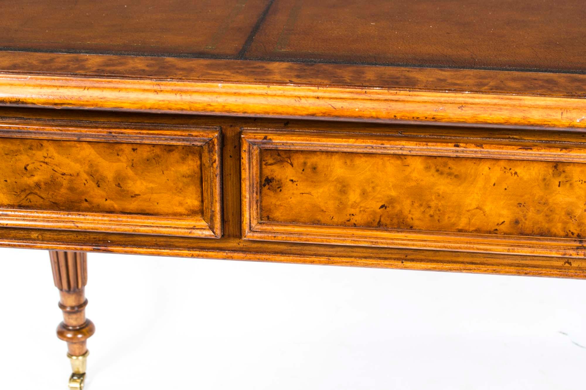 Vintage Gillows Style Burr Walnut Writing Table Desk 20th Century For Sale 14