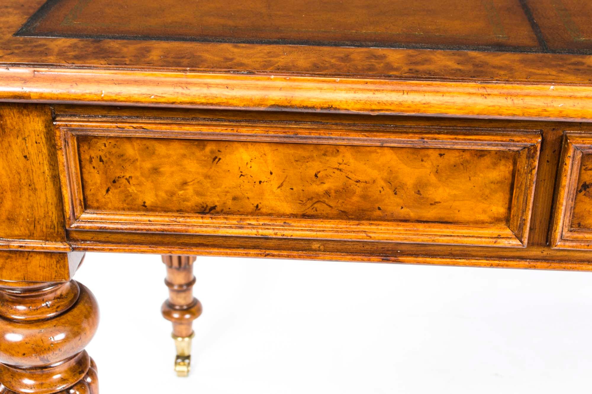 Vintage Gillows Style Burr Walnut Writing Table Desk 20th Century For Sale 15