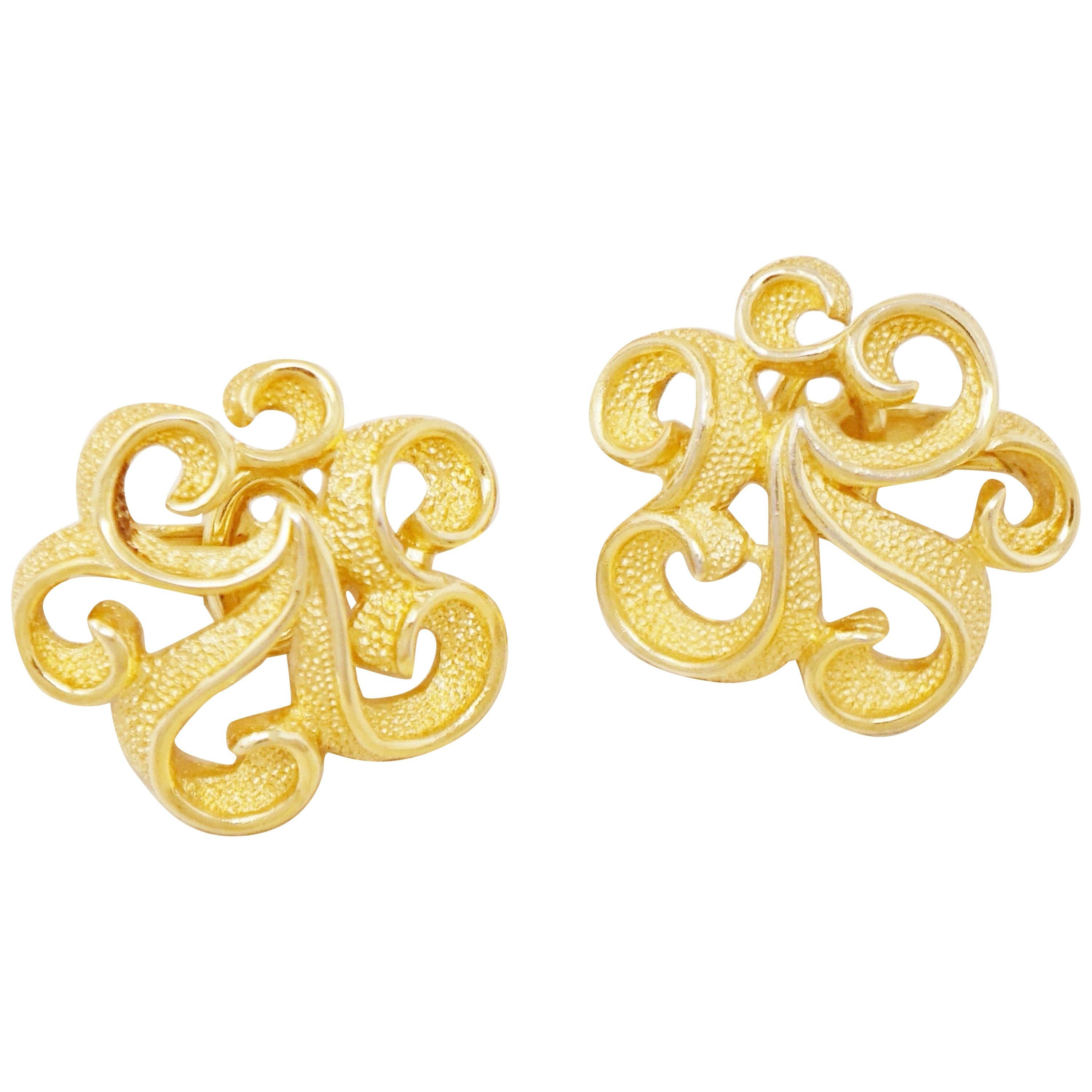 Vintage Gilt Abstract Swirl Earrings by Crown Trifari, 1960s