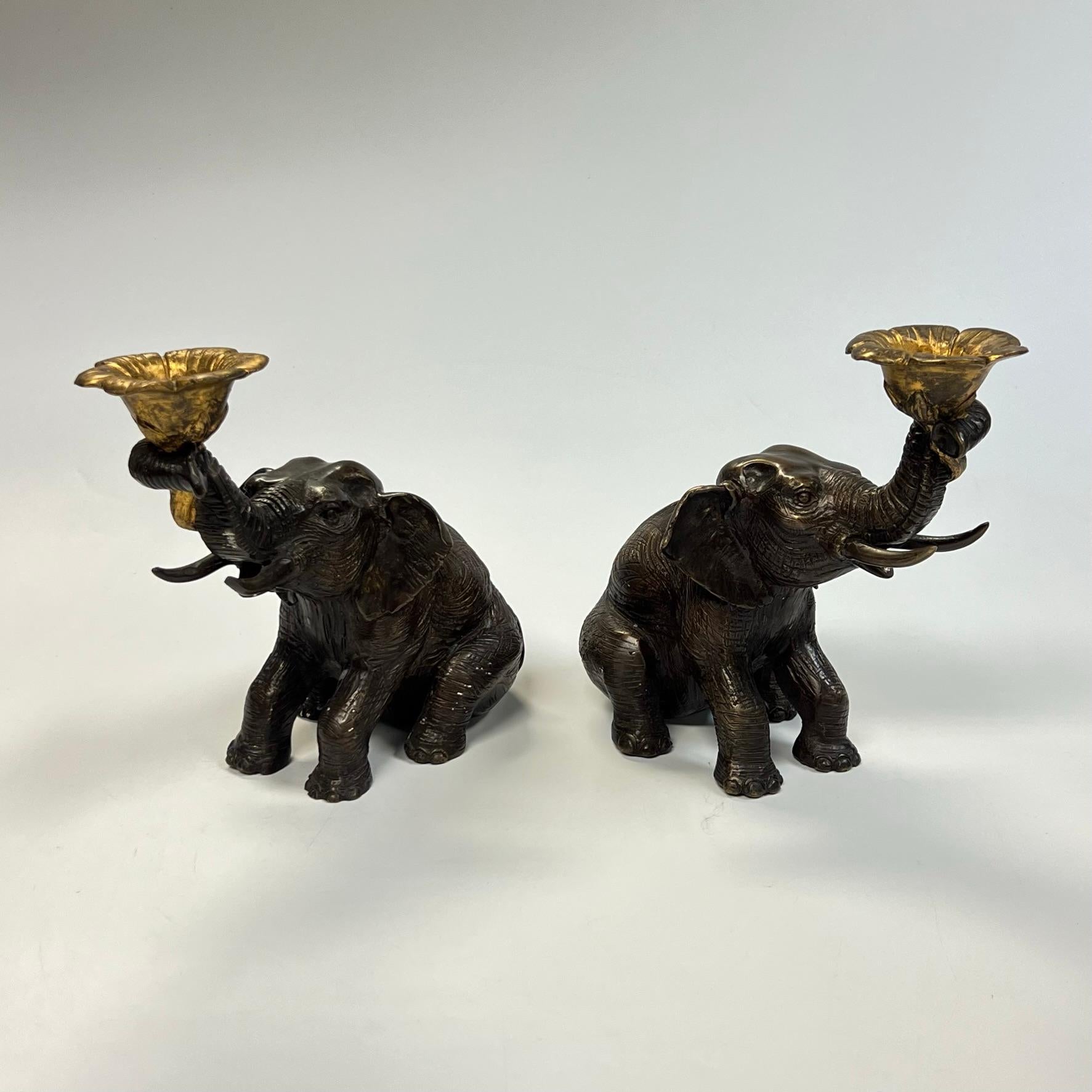 Vintage Gilt and Patinated Bronze Elephant Form Candleholders 6