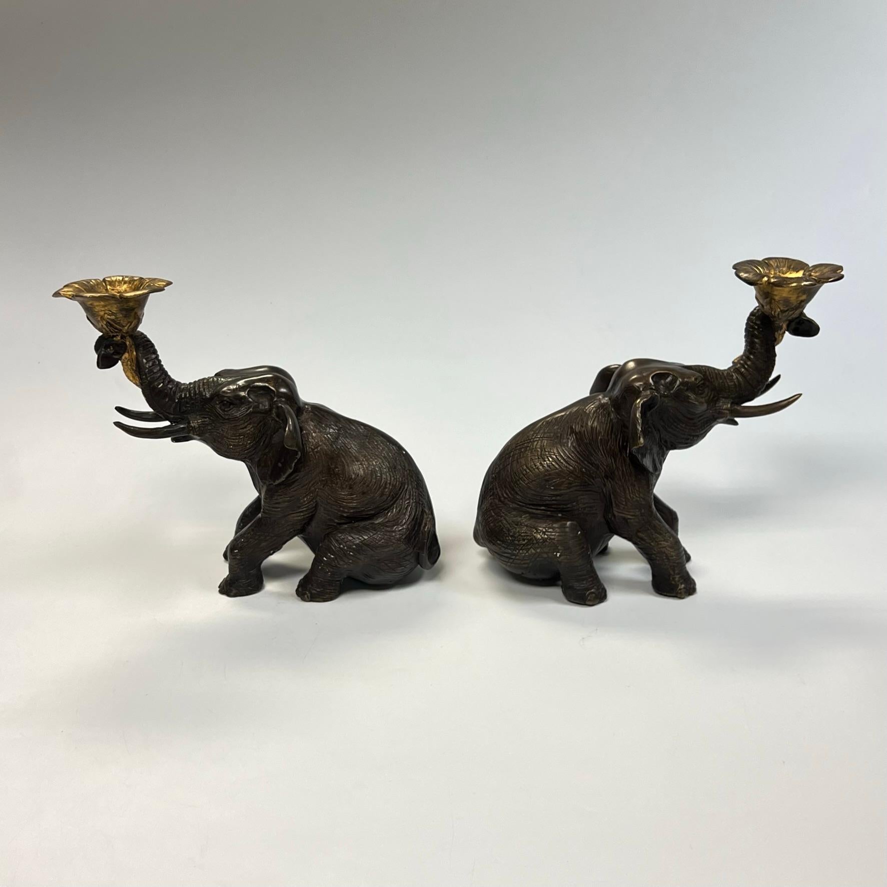 Vintage Gilt and Patinated Bronze Elephant Form Candleholders 7