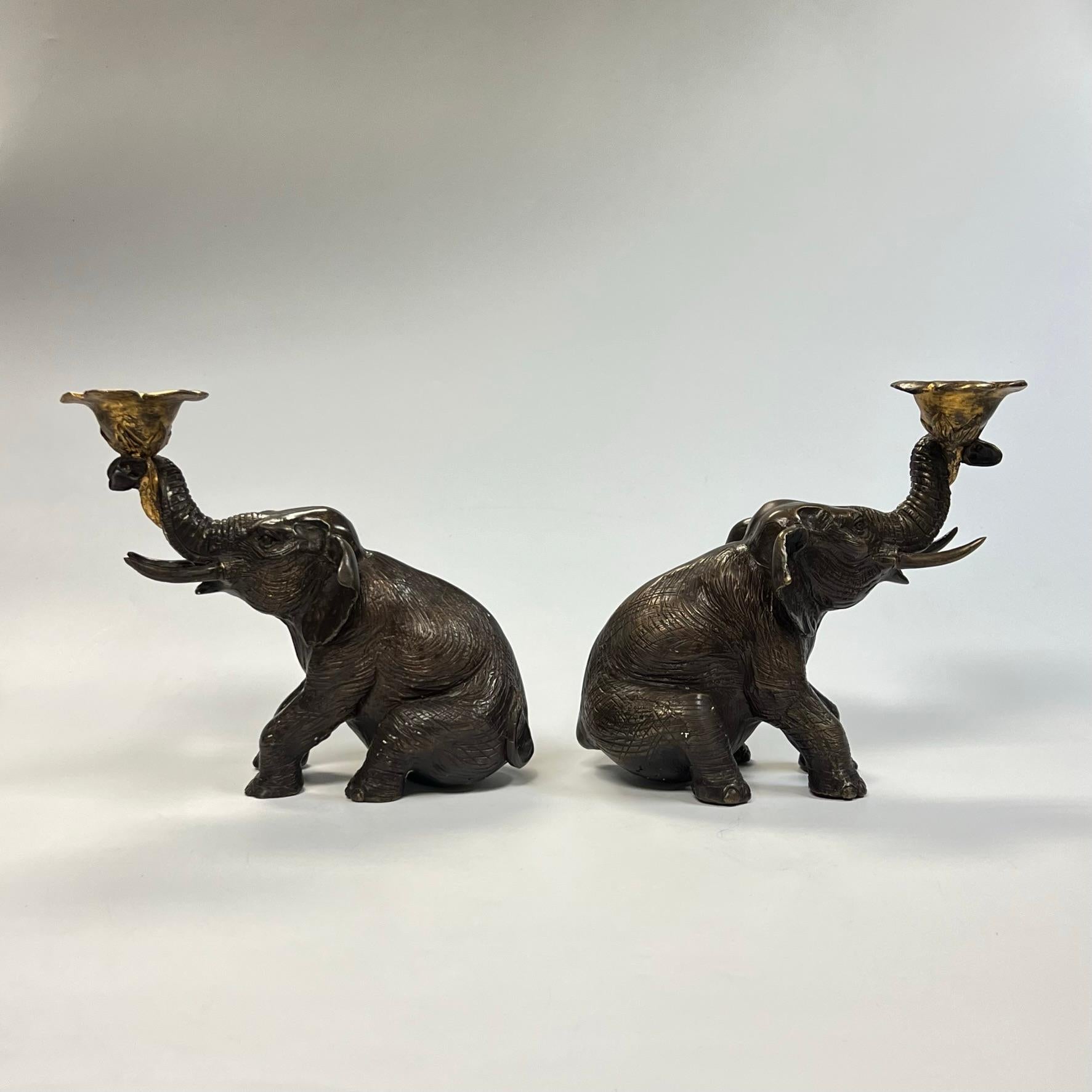 Vintage Gilt and Patinated Bronze Elephant Form Candleholders 8
