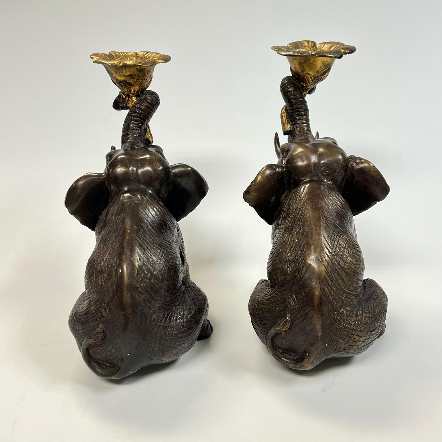 Vintage Gilt and Patinated Bronze Elephant Form Candleholders 9
