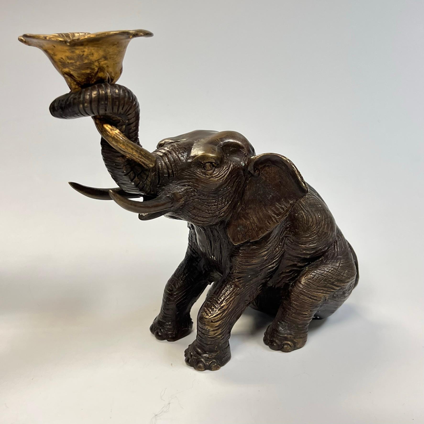 Vintage Gilt and Patinated Bronze Elephant Form Candleholders 10
