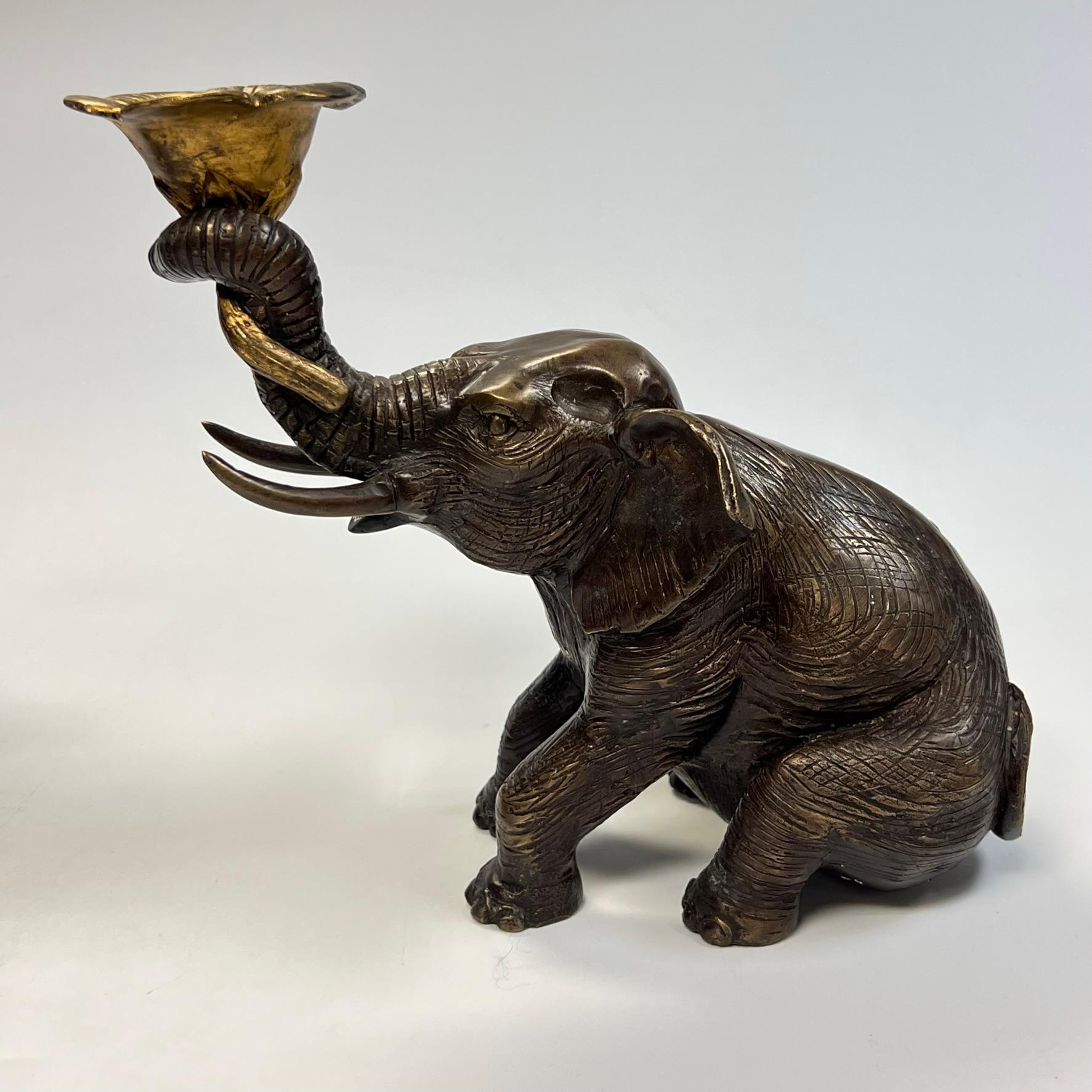 Vintage Gilt and Patinated Bronze Elephant Form Candleholders 11
