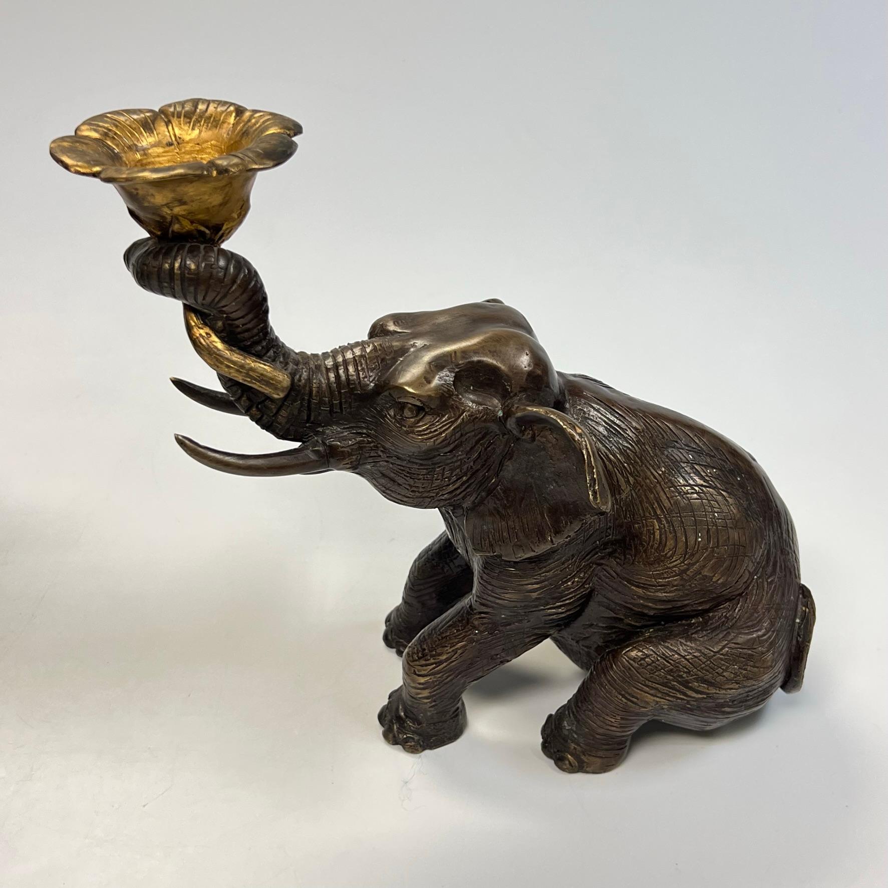 Vintage Gilt and Patinated Bronze Elephant Form Candleholders 12