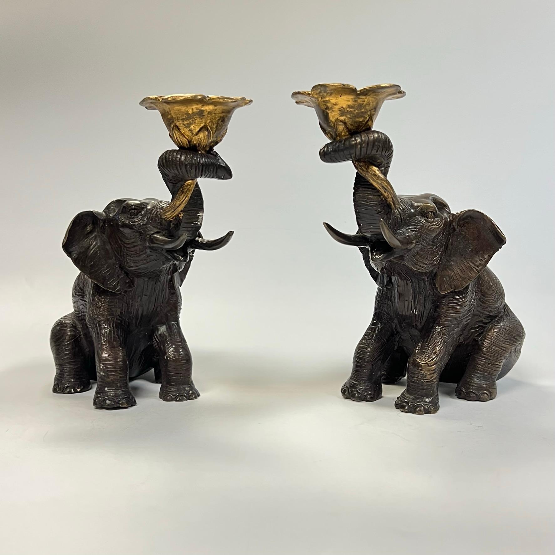 Vintage Gilt and Patinated Bronze Elephant Form Candleholders 3