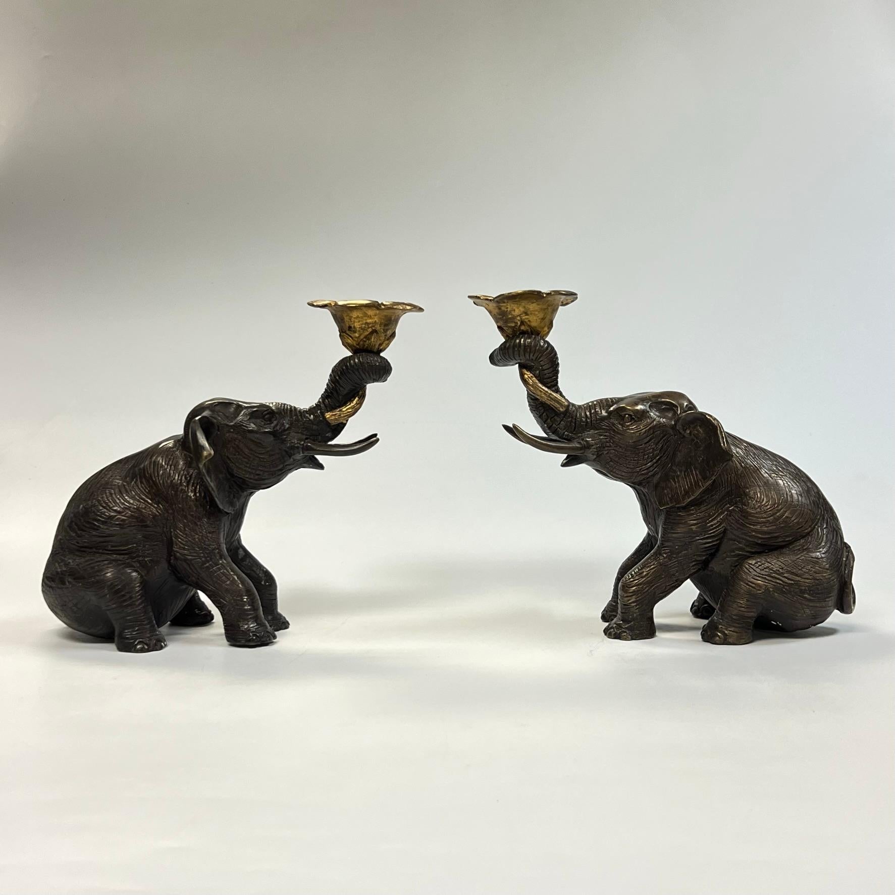 Vintage Gilt and Patinated Bronze Elephant Form Candleholders 4