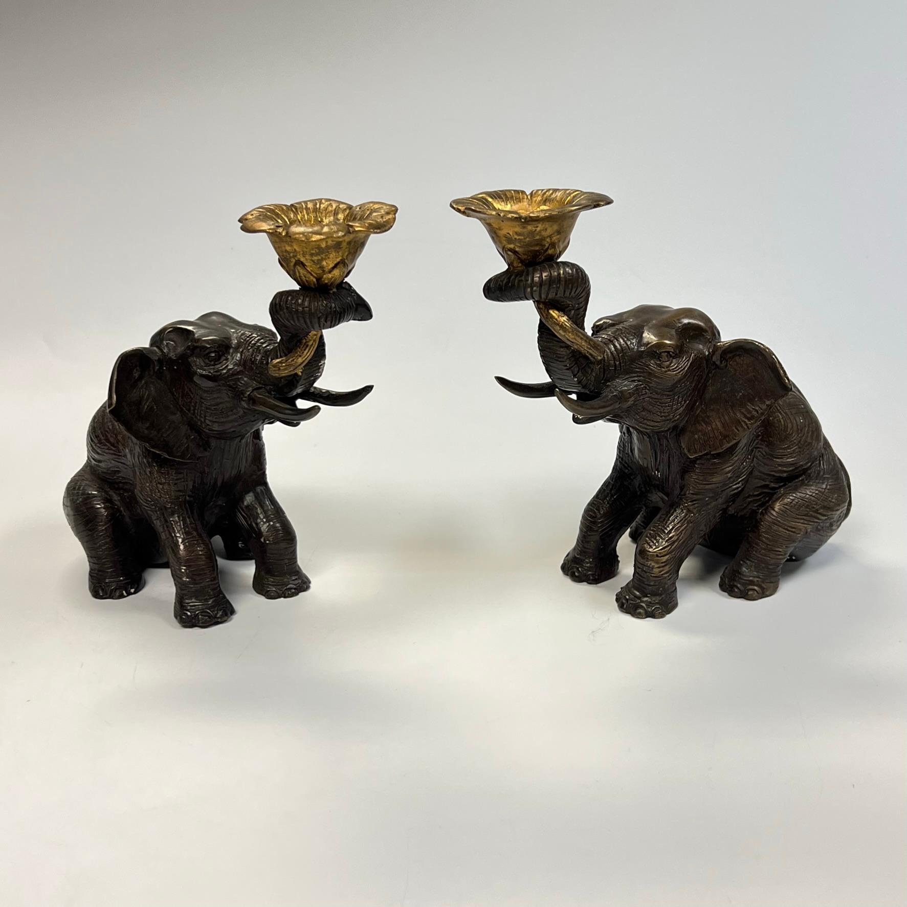 Vintage Gilt and Patinated Bronze Elephant Form Candleholders 5