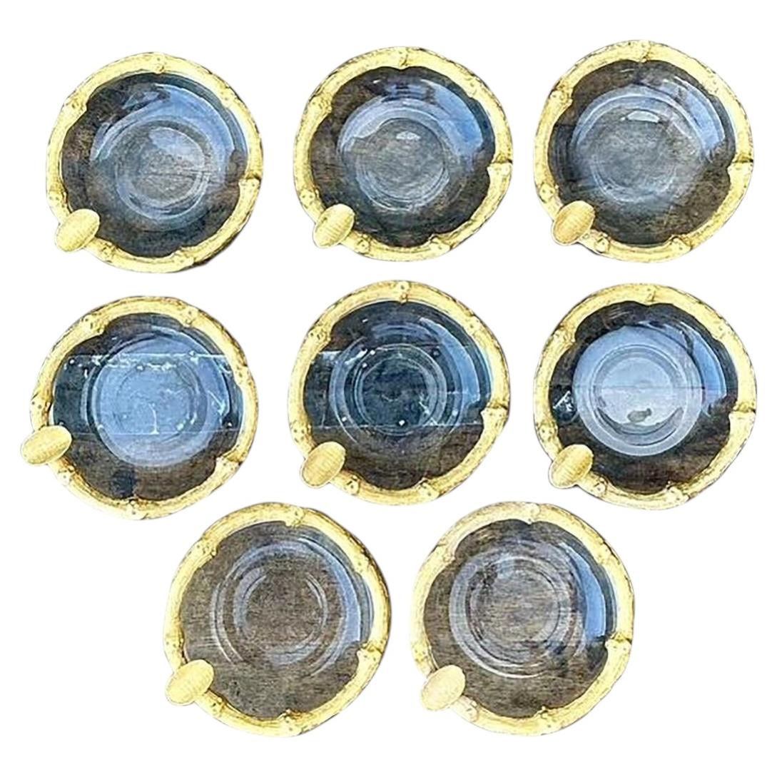 Vintage Gilt Bamboo Table Setting Personal Ashtrays - Set of 8 For Sale
