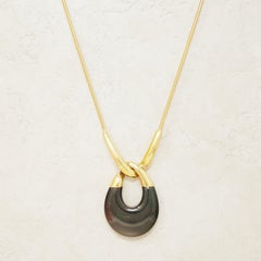 Vintage Gilt & Black Resin Mod Teardrop Pendant Necklace By Crown Trifari, 1960s