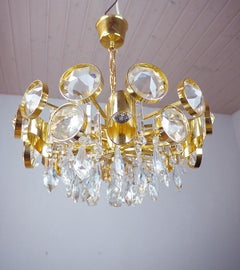 Lobmeyr Bubbles Chandelier Crystal Glass & Gilt Brass, Austria, 1960s