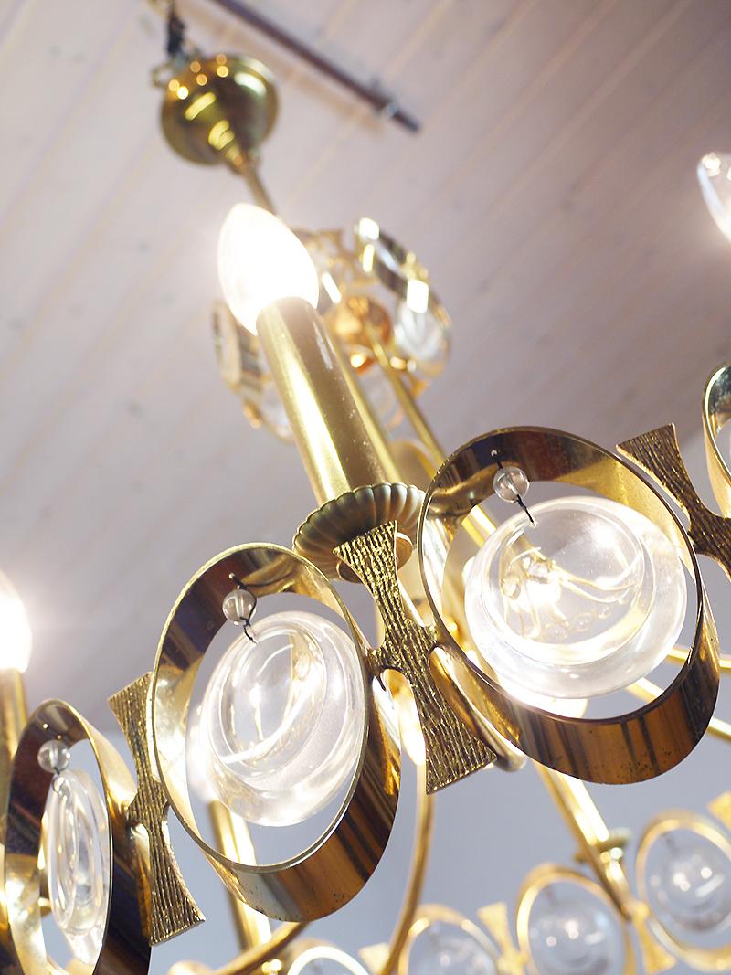 Austrian Lobmeyr Chandelier Crystal Glass & Gilt Brass, Austria, Vienna, 1960s For Sale