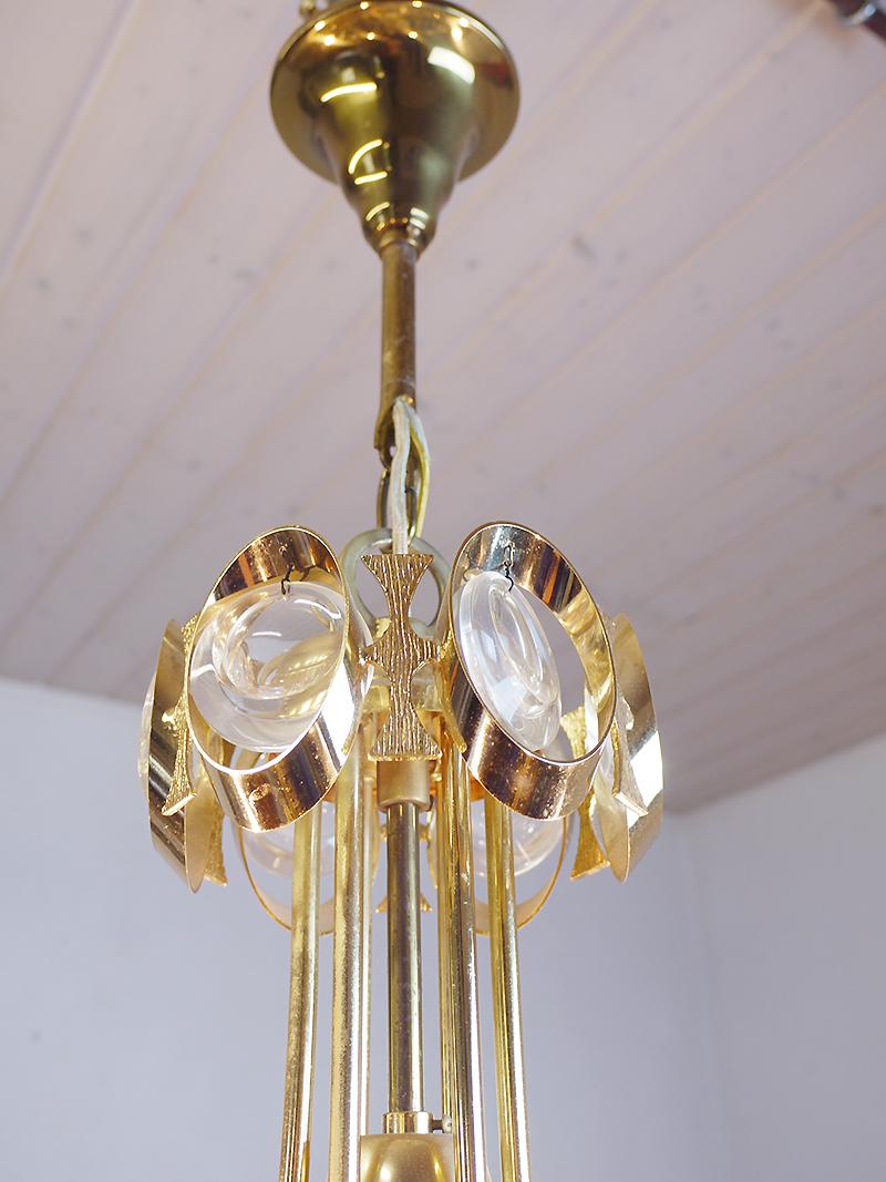 Mid-20th Century Vintage Gilt Brass and Crystal Glass Chandelier by Lobmeyr For Sale