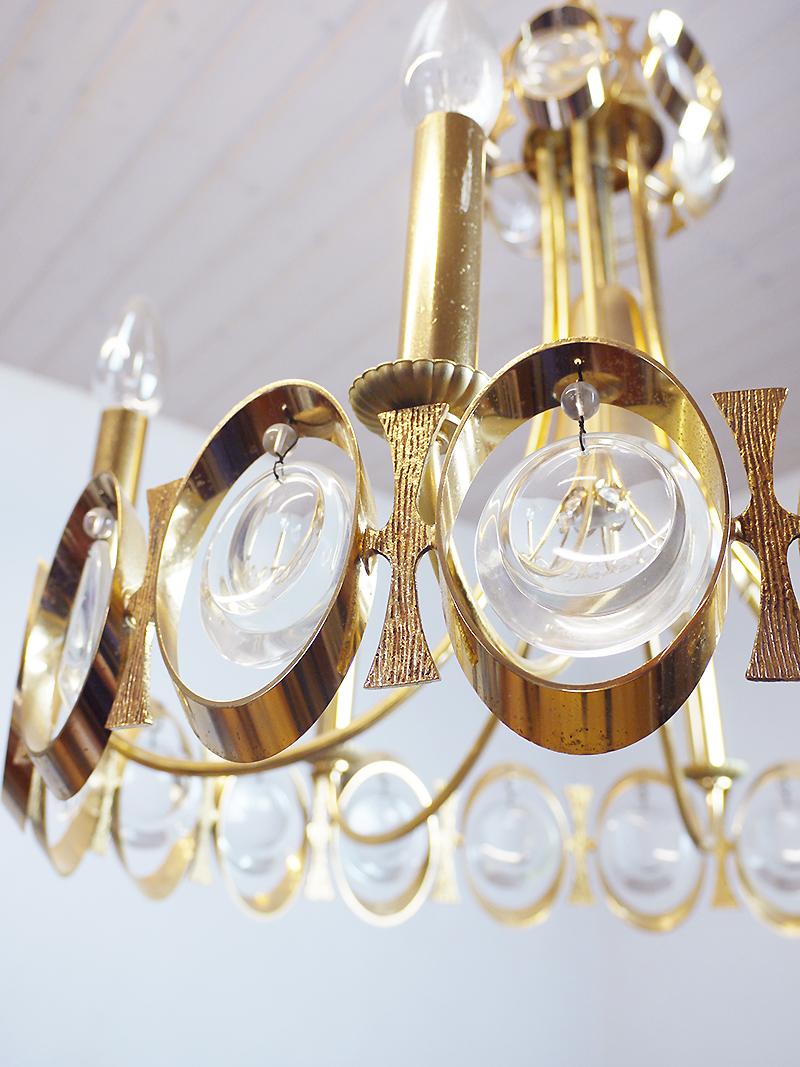Vintage Gilt Brass and Crystal Glass Chandelier by Lobmeyr For Sale 1
