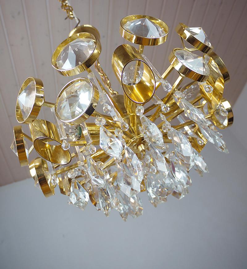 Vintage Gilt Brass and Crystal Glass Chandelier by Lobmeyr For Sale 1