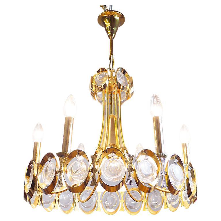 Vintage Gilt Brass and Crystal Glass Chandelier by Lobmeyr For Sale