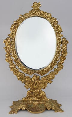 Vintage Gilt Brass Cherub Vanity Mirror