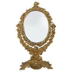 Vintage Gilt Brass Cherub Vanity Mirror