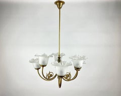 Vintage Gilt Brass & Frosted Glass Pendant Lighting