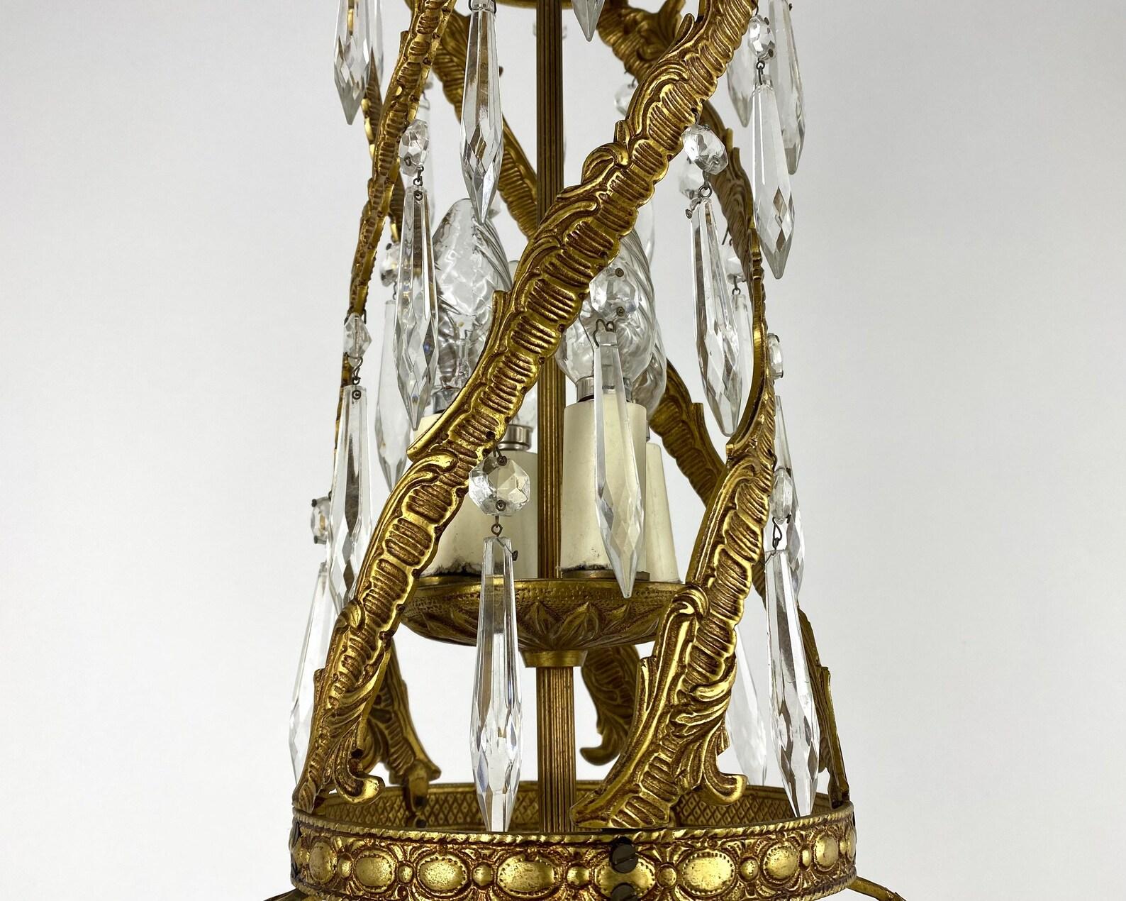 Beautiful Vintage Gilt bronze and crystal ceiling lantern. 

Manufactured in France, circa 1950s. 

For 4 E14 light points. 

Comfort and a special atmosphere of the house consists of many important and sweet to the heart trifles. Lamp lantern