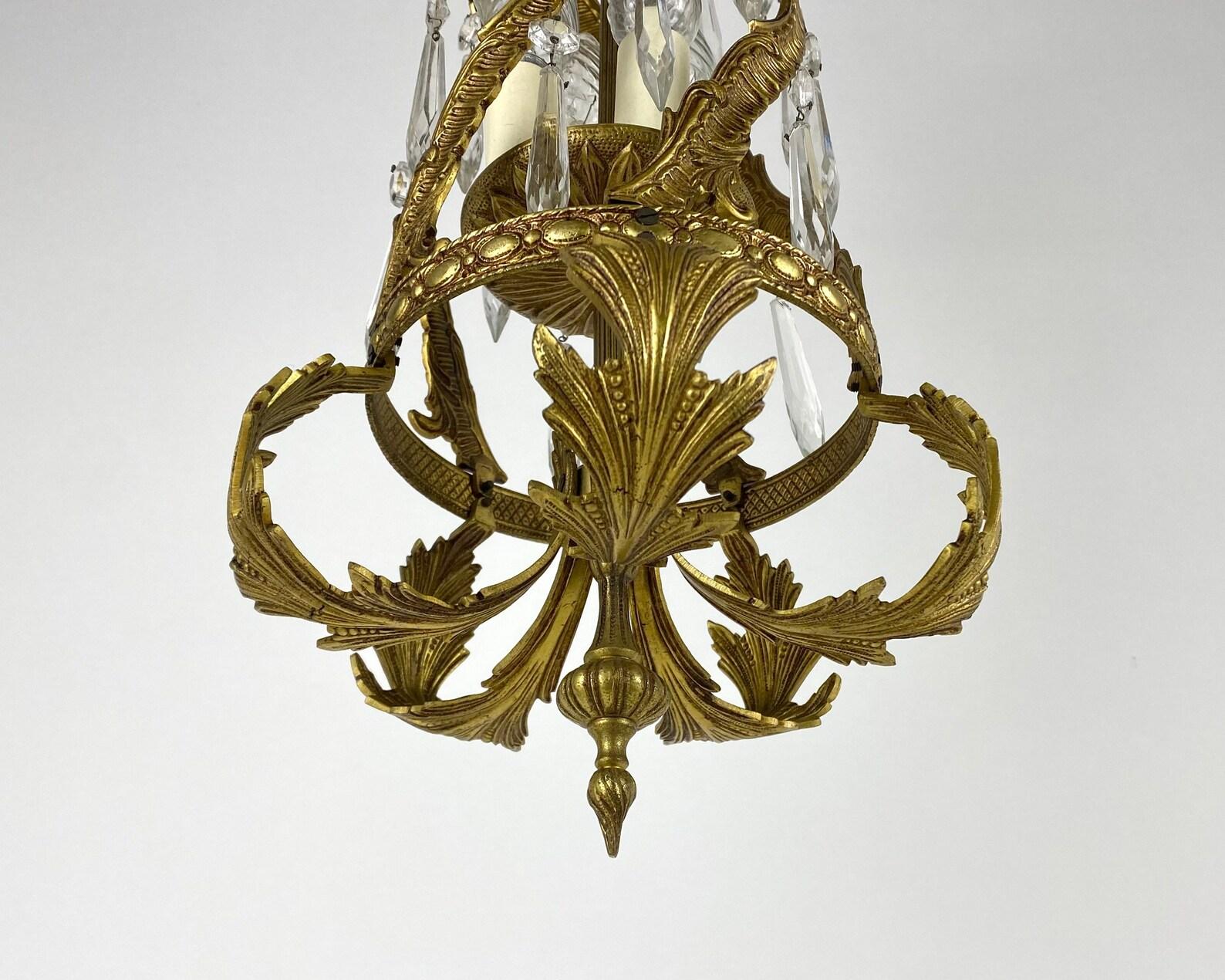 Vintage Gilt Bronze and Crystal Ceiling Lantern, France, 1950s 1