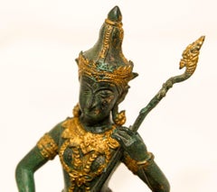 Vintage Gilt Bronze Asian Sculpture of a Thai Deity Prince Playing Music 1950s