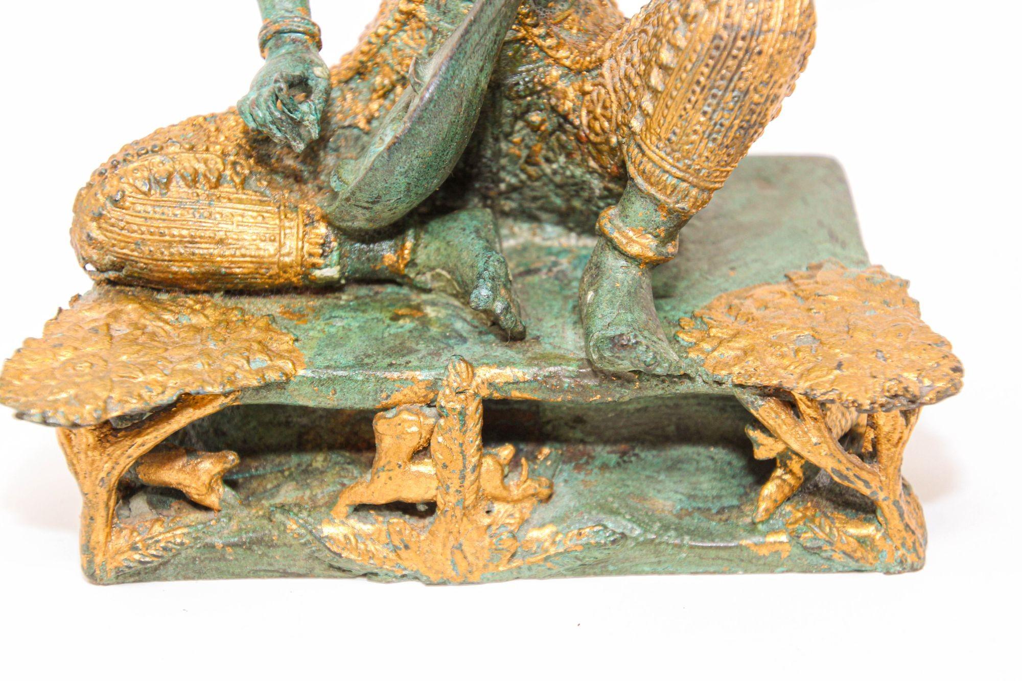 Tibetan Vintage Gilt Bronze Asian Sculpture of a Thai Deity Prince Playing Music 1950s For Sale