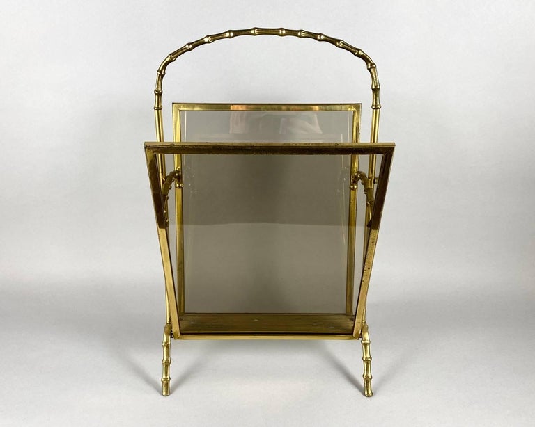 Vintage Gilt Bronze Magazine Rack, Faux Bamboo Base with Handle by ...