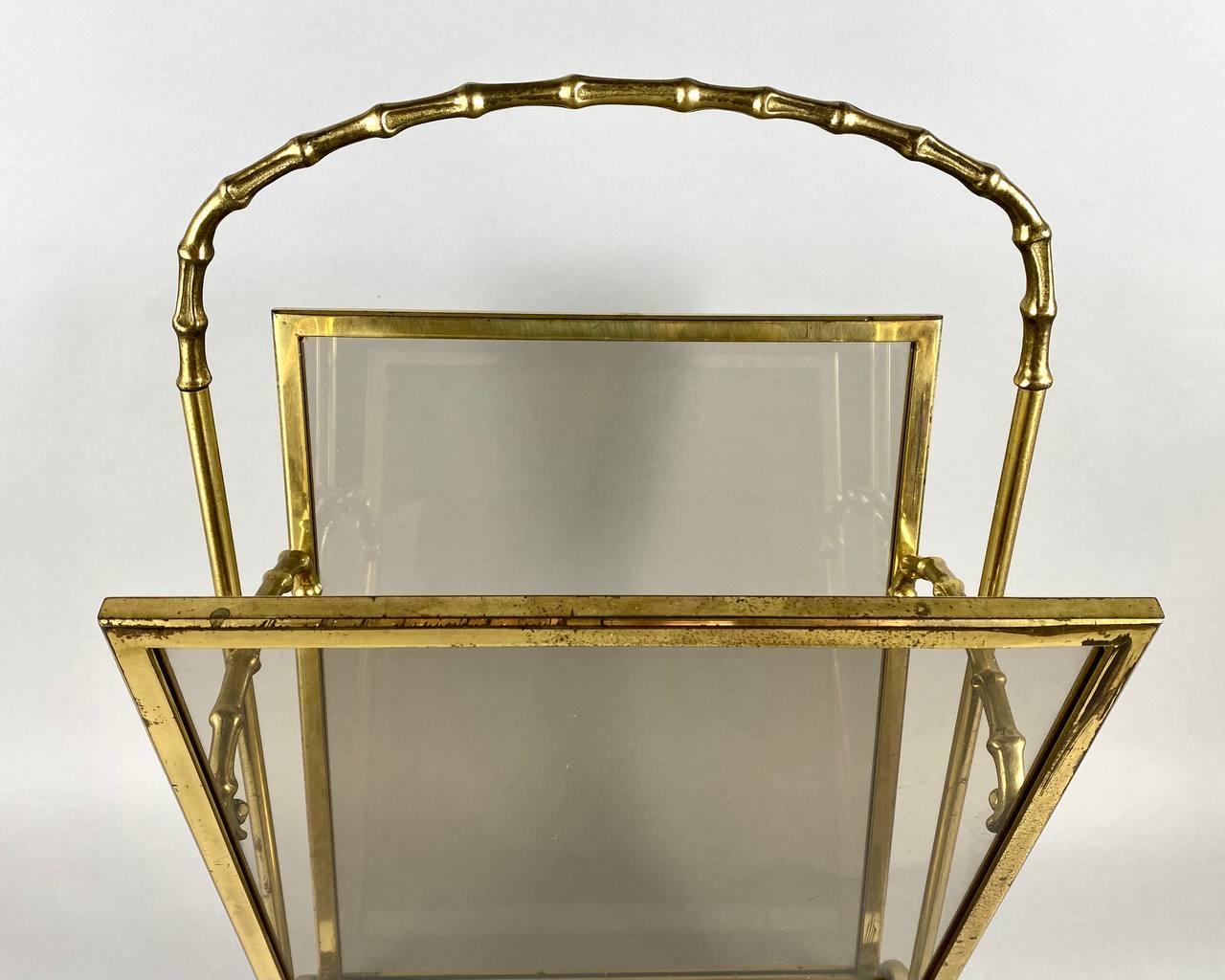 Vintage Gilt Bronze Magazine Rack, Faux Bamboo Base with Handle by Maison Bagues For Sale 3