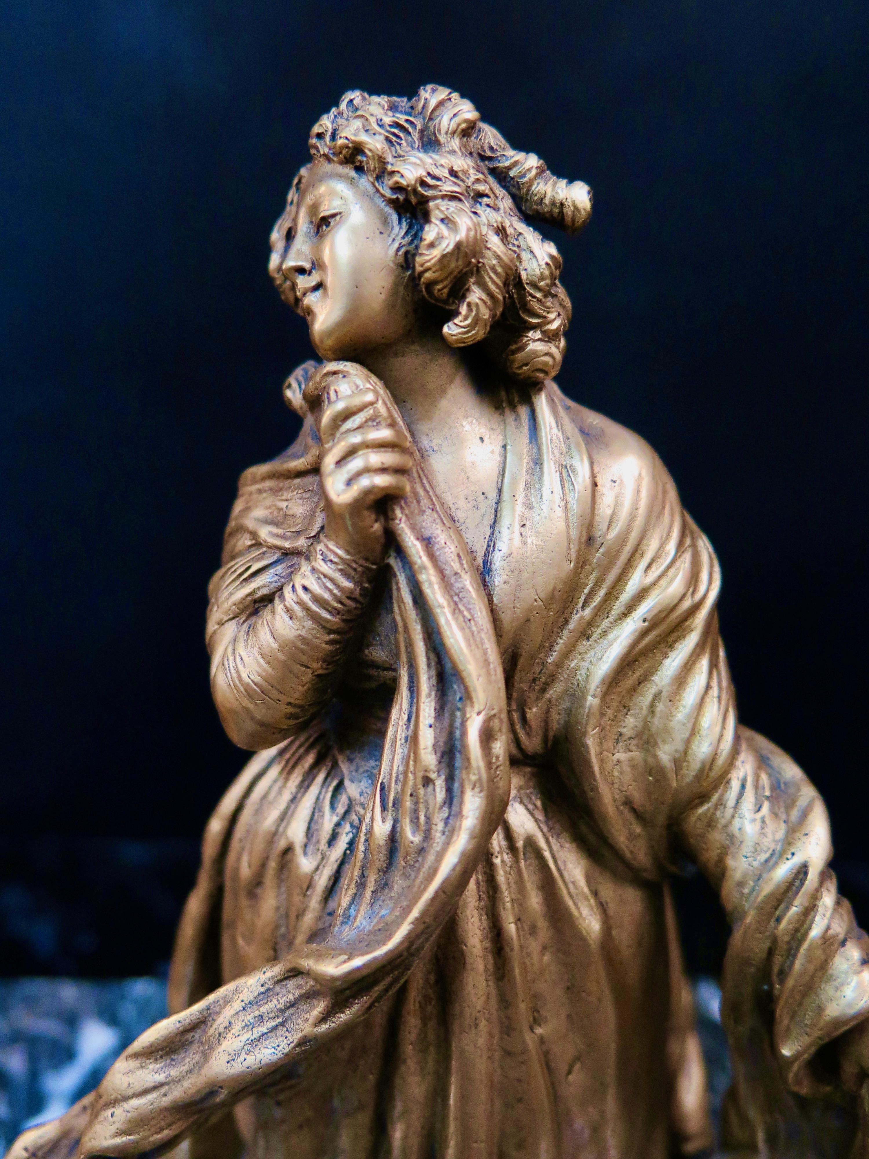 Victorien Encrier vintage en bronze doré et marbre en vente